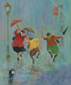 Old Happy Ladies With Umbrellas Art Diamond Painting