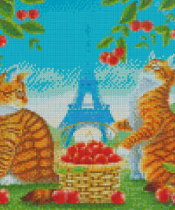 Orange Cats In Paris Diamond Painting
