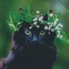 Black Cat Floral Crown Diamond Painting