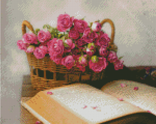 Rose Flowers In Basket Diamond Painting