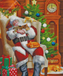 Sleepy Santa With Cats Diamond Painting