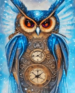 Snowy Steampunk Owl Diamond Painting