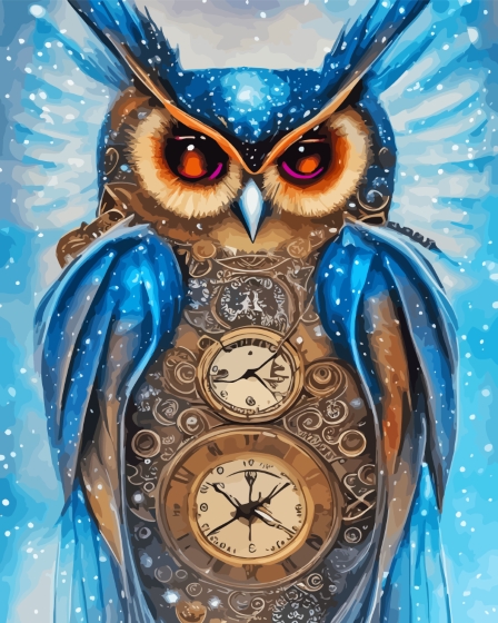 Snowy Steampunk Owl – Diamond Painting
