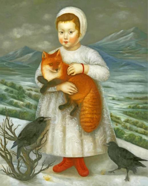Woman And Her Animals Friends - Diamond Painting 