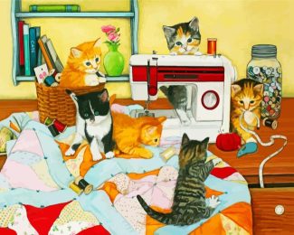 Adorable Cats In A Sewing Room Diamond Painting
