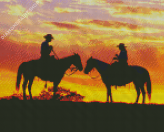 Aesthetic Western Couple Silhouette At Sunset Diamond Painting