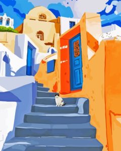 Cat In Greece Diamond Painting