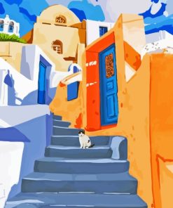 Cat In Greece Diamond Painting