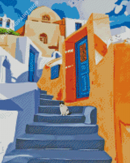 Cat In Greece Diamond Painting