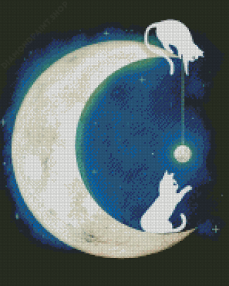 Cats And Moon Diamond Painting