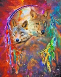 Colorful Wolves With Dream Catcher Diamond Painting