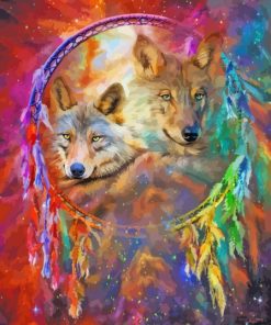 Colorful Wolves With Dream Catcher Diamond Painting