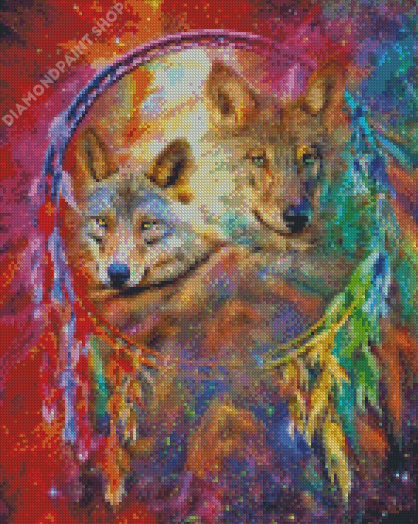 Colorful Wolves With Dream Catcher Diamond Painting