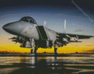 F15 Airplane Landing With Sunset By Diamond Painting