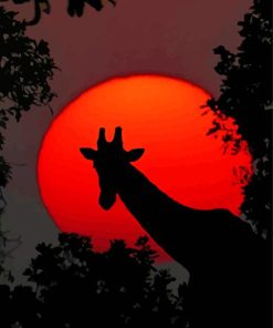 Giraffe Red Moon Diamond Painting