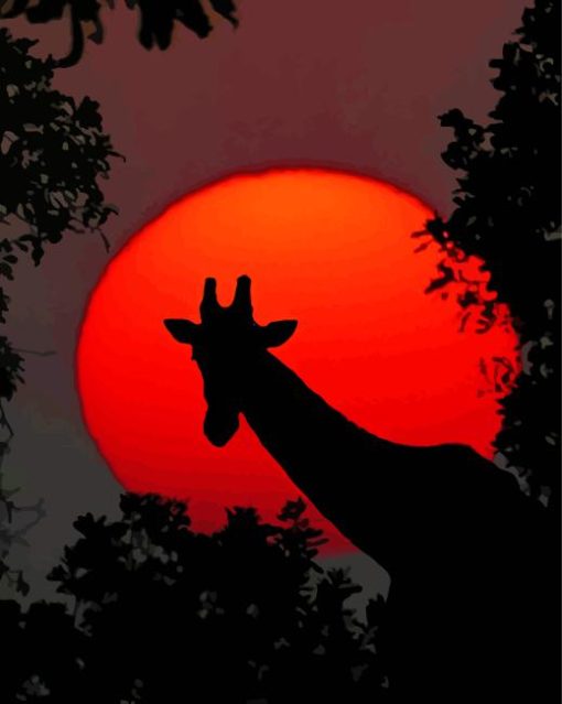 Giraffe Red Moon Diamond Painting