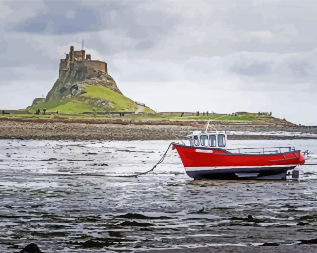 Holy Island Lindisfarne Castle And Boat Diamond Painting