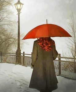 Lady Walking With Umbrella Diamond Painting