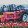Pink Tractor In Flowers Field Diamond Painting