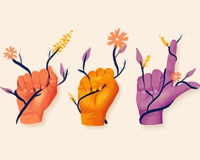 Sign Language Hands With Plants Diamond Painting