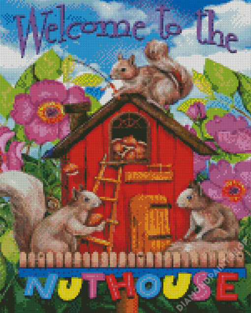Spring Nuthouse Squirrels Diamond Painting