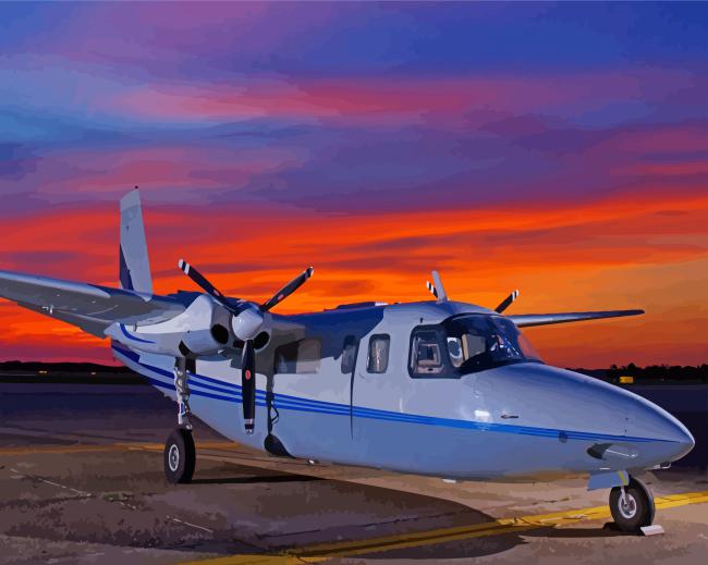Twin Commander Aircraft At Sunset Diamond Painting