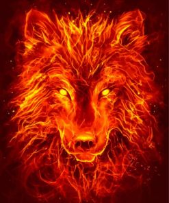 Fantasy Wolf Face On Fire With Diamond Painting