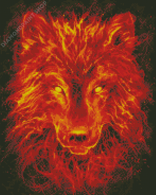 Fantasy Wolf Face On Fire With Diamond Painting