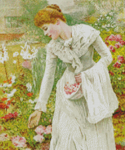 Young Woman Picking Flowers Diamond Painting