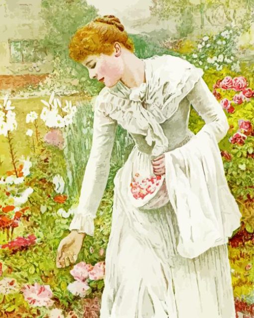 Young Woman Picking Flowers Diamond Painting