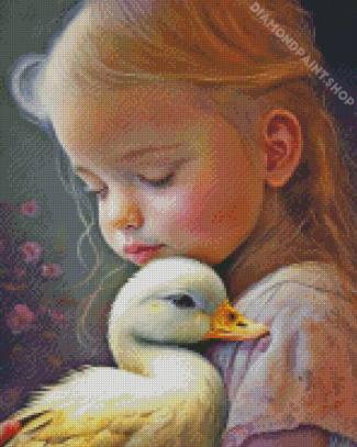 Adorable Girl And Duck Diamond Painting