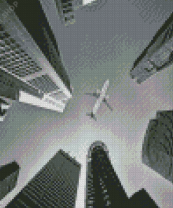 Black And White A Plane And Skyscrapers Diamond Painting