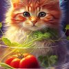 Cute Cat And Vegetables Diamond Painting