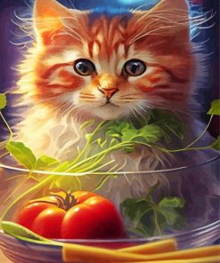 Cute Cat And Vegetables Diamond Painting