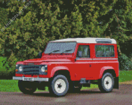 Red Land Rover Jeep Car Diamond Painting