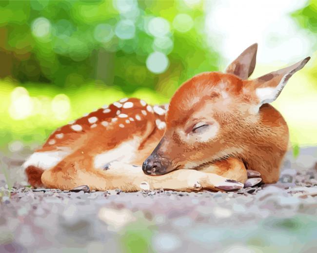 Sleepy Resting Deer - Diamond Painting 