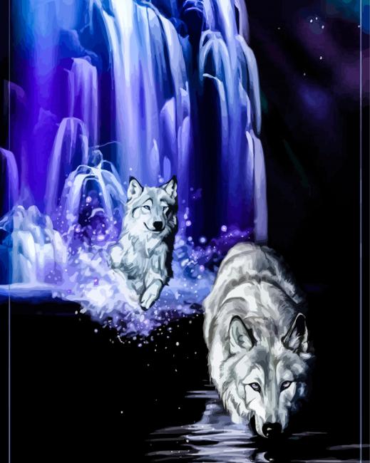 Wolf With Waterfall - 5D Diamond Painting 