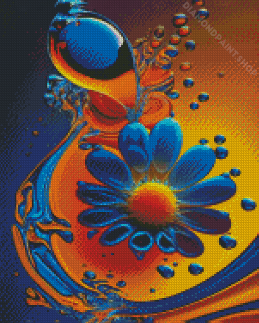 Blue And Orange Flower Diamond Painting