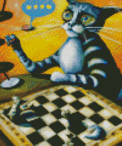 Cat Playing Chess Diamond Painting