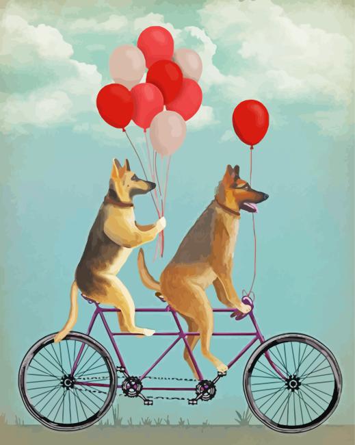 Tandem Bike Dogs Diamond Painting