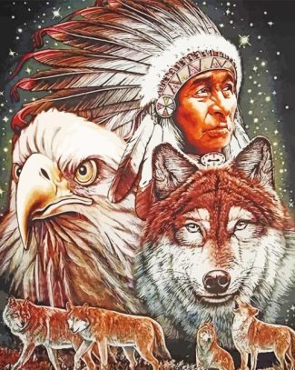 Aesthetic Wolf And Indian Chief Diamond Painting