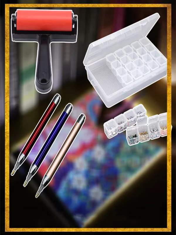 Diamond painting accessories — light pads, drill pens, storage, trays